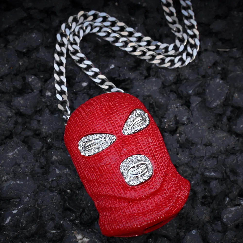 Balaclava Masken Halskette In Rotgold Mit Cuban Chain Kette_voghion.com