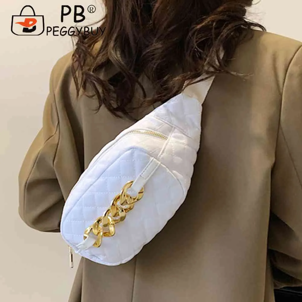 Bolsa tiracolo acolchoada com corrente grossa, casual, alça ajustável, simples e portátil para fim de semana_voghion.com