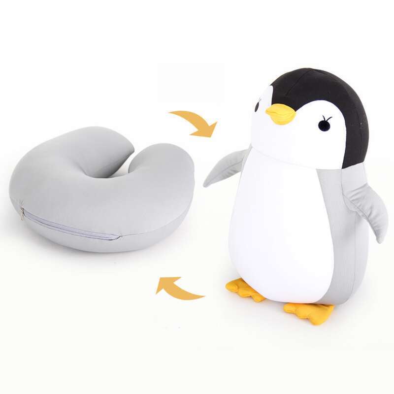U-Shape Cartoon Penguin Dual Purpose Foam Pellet Filling U-Shape Pillow Prints_voghion.com