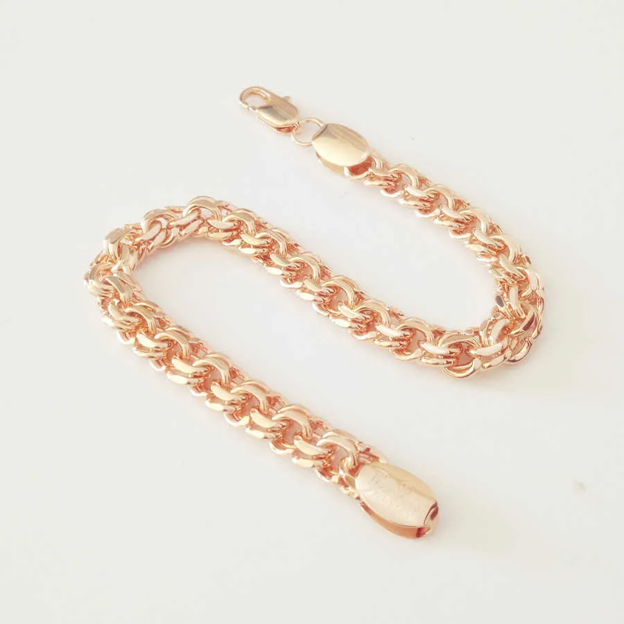Bismark 585 Rose Sieraden Een Vorm Van Weven Lange 7MM Brede Handketting Goudkleurige Armband Mannen En Vrouwen 210609_voghion.com