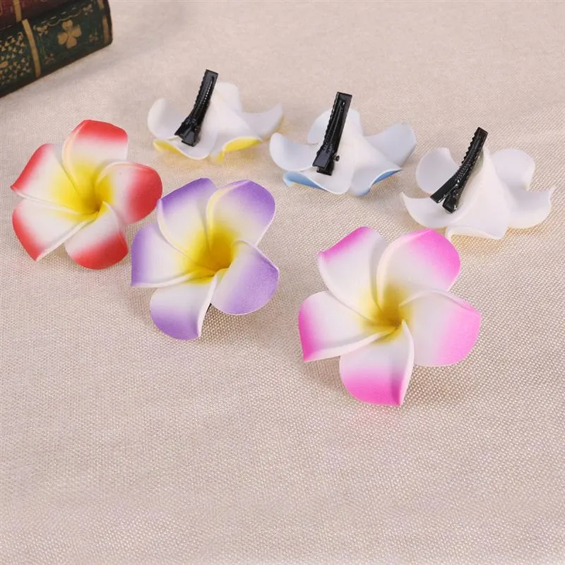 24 peças 2,4 polegadas havaiano plumeria flor clipe espuma cabelo acessório para praia festa casamento evento decoração acessórios (12 cores)_voghion.com