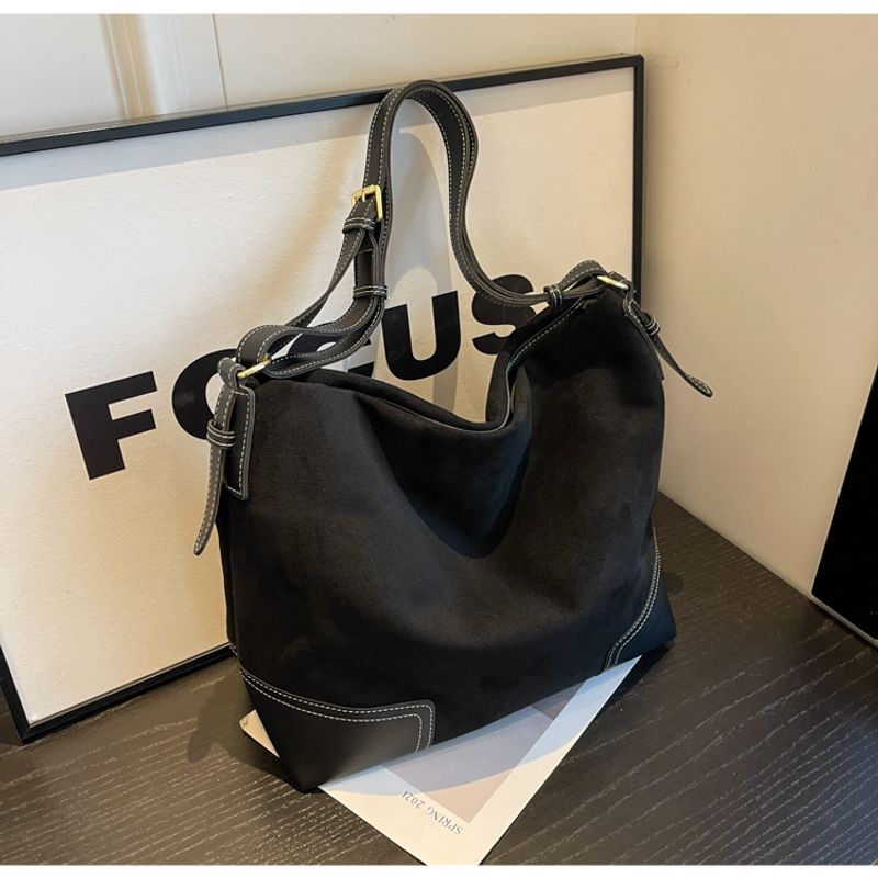Suede Shoulder Bag For Women Large Capacity Trendy Tote Bucket Bag_voghion.com