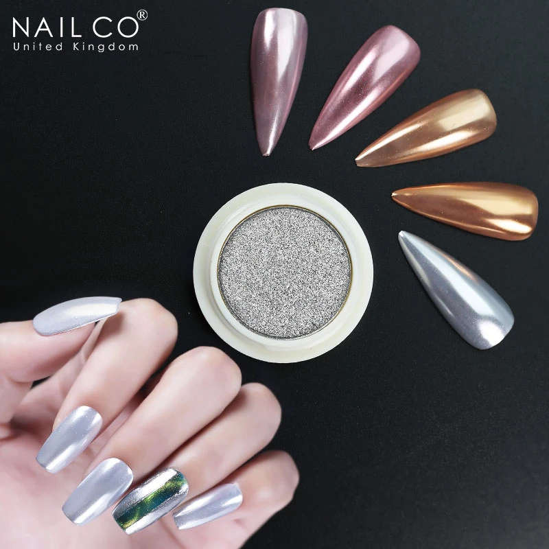NAILCO 5vnt rinkinys Holografinės nagų pudros spindinčios rožinės aukso spalvos metalo veidrodinės pudros manikiūras nagų dailei Chromo pigmento priedai_voghion.com