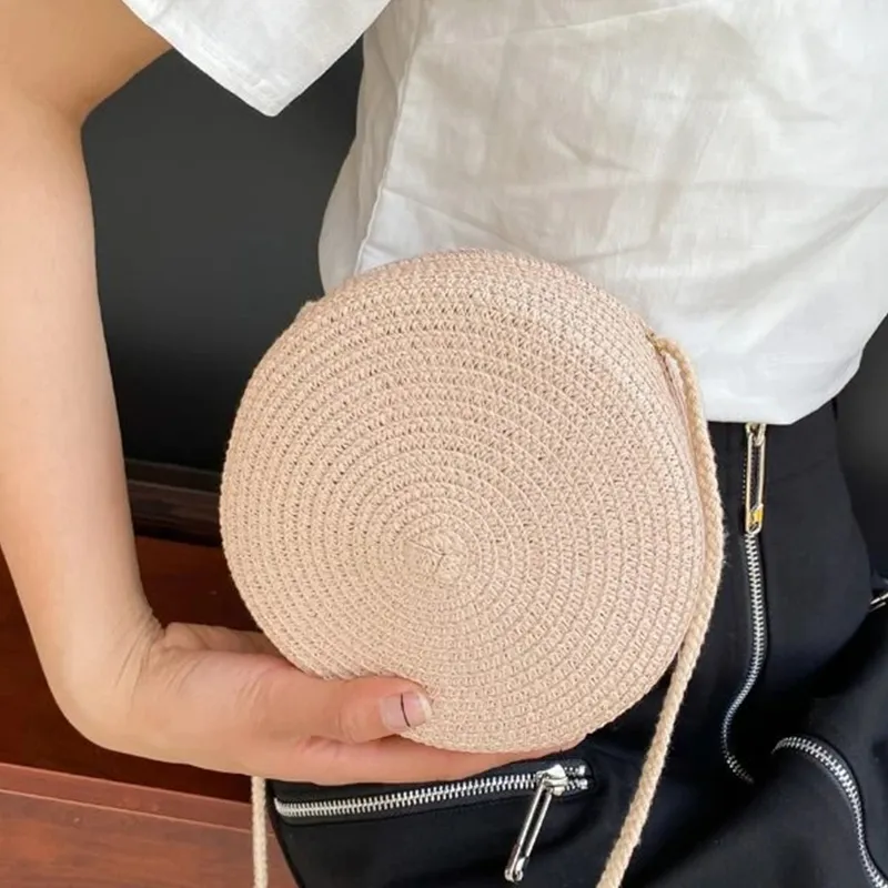 Sacs à bandoulière en paille tissée d'été pour femmes, sac à main rond en rotin fait à la main, petit sac de plage, de voyage, à bandoulière_voghion.com