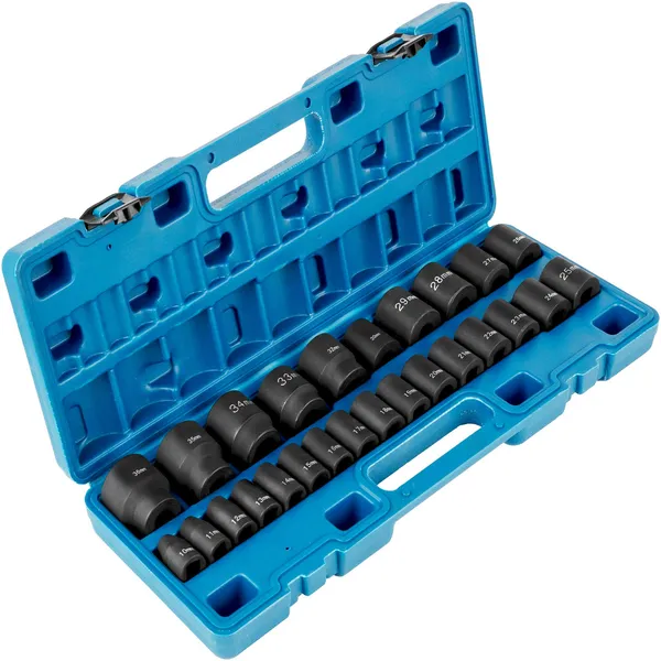 Jeu de douilles à impact 1/2 pouce, 26 pièces, 12 pans, peu profondes, métriques_voghion.com