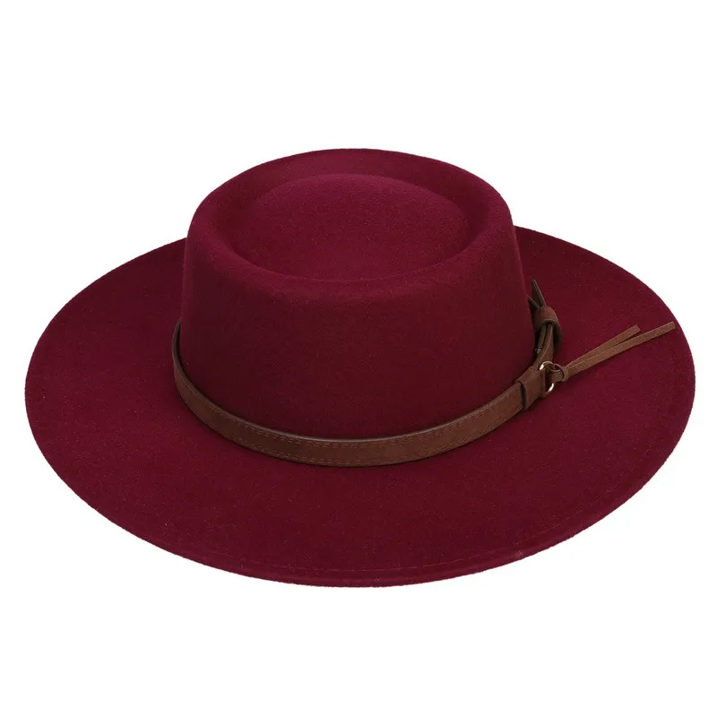 Wide Brim Hats Autumn And Winter Chain Flat Fedora Hat Women Monochromatic Jazz Top British Retro Panama Wholesale_voghion.com
