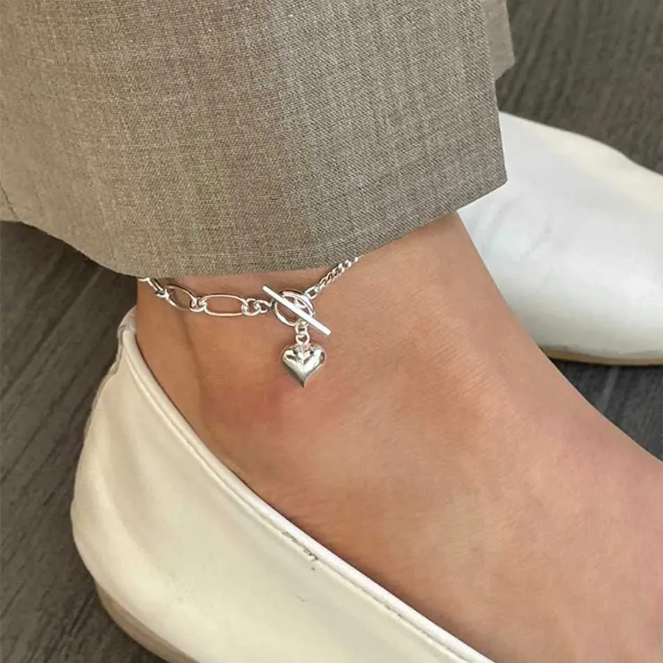 Anklets Lispector Sterling Sier korejiešu mīlestības šarms piemērots vienkāršai ķēdes kaklarotai sieviešu vasaras pludmales rotaslietas_voghion.com