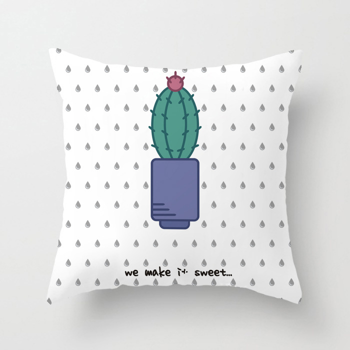 Tropical Cactus Fresh Hand-painted Wind Plant Imitation Peach Velvet Pillow Car Cushion Office Chair Pillow Case_voghion.com