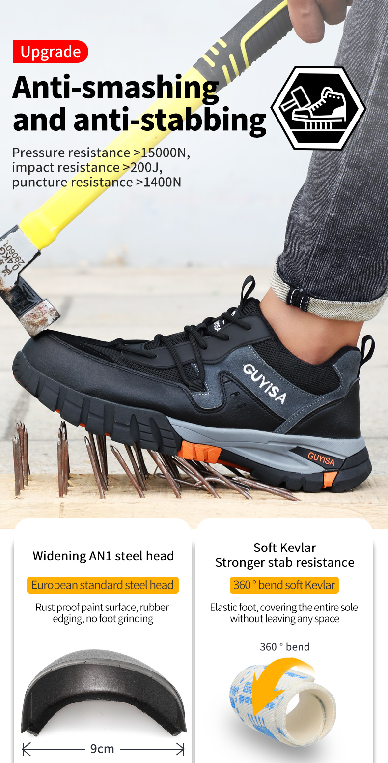 GUYISA Kasut Lelaki - Botas de seguridad para hombre, antiaplastamiento, antipuñaladas, con puntera de acero y aislamiento eléctrico, 1109_voghion.com