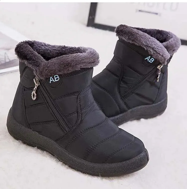 Wasserdichte Damen Schneestiefel Mit Fellfutter Und Reißverschluss_voghion.com