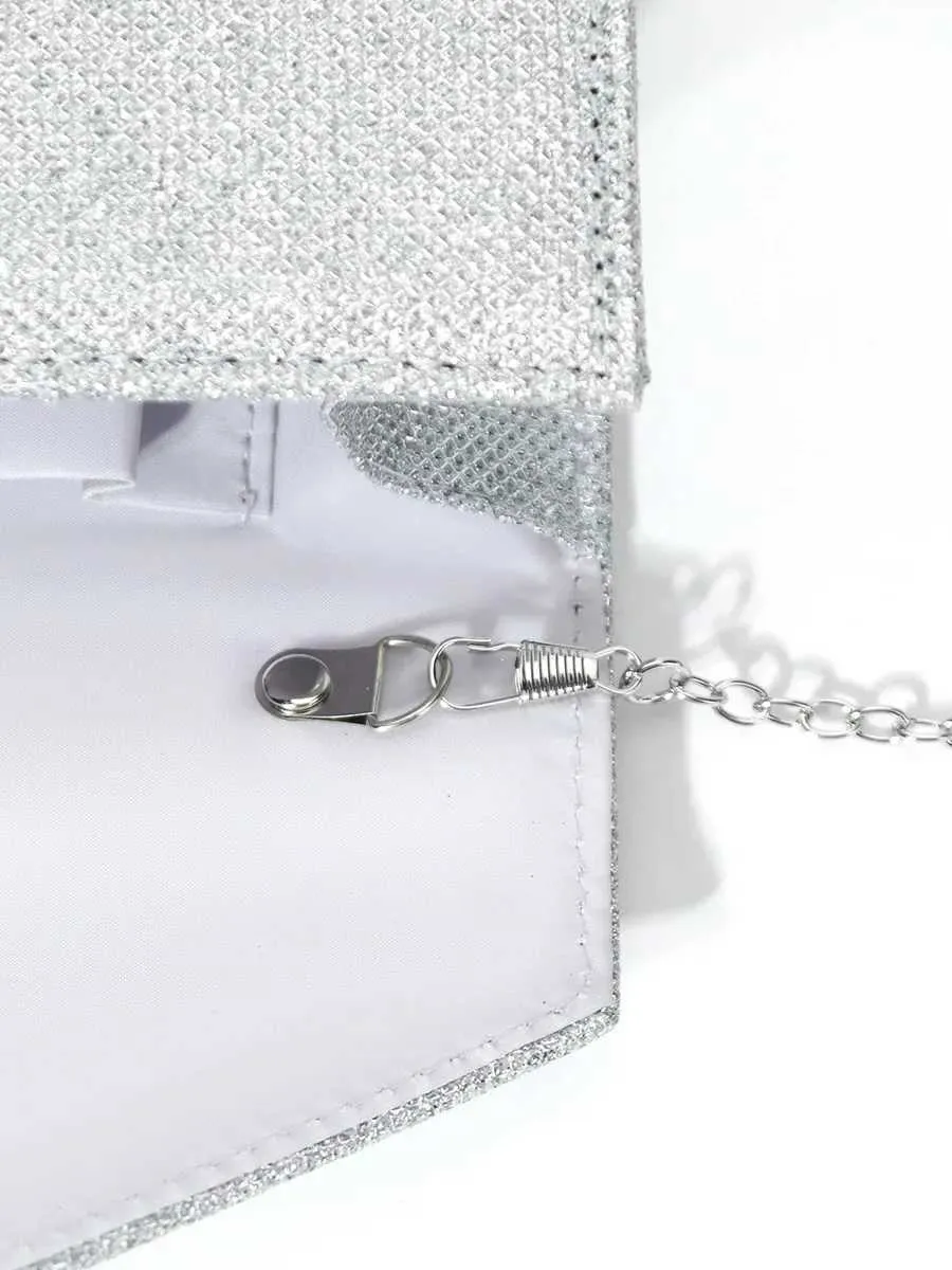 Womens envelope evening chain shoulder bag shiny sier long wallet womens wedding party clutch mini handbag Y241019_voghion.com