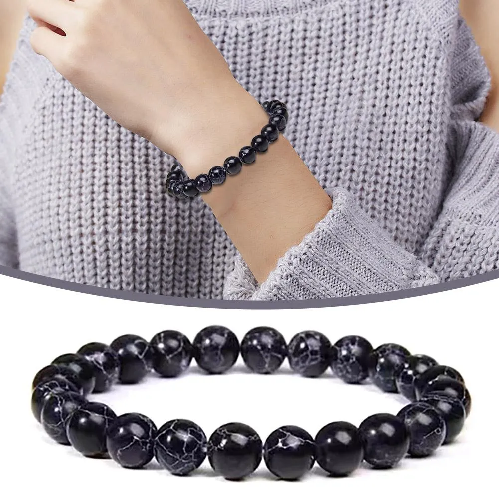 Unisex Beaded Bracelet Black Stone Temperament Style 8mm Wide_voghion.com