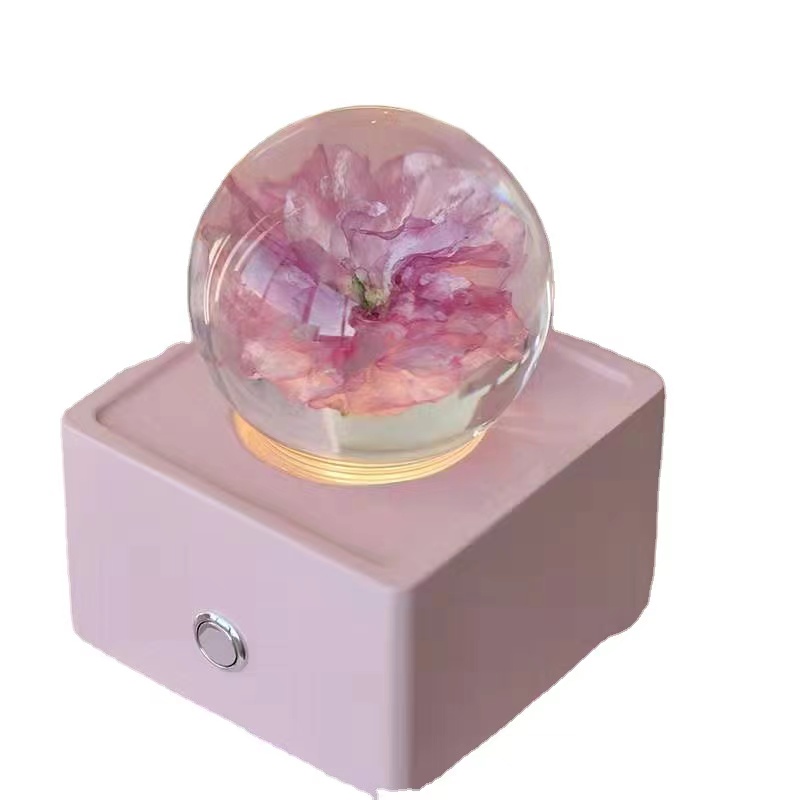 Krystalkugle i harpiks, julepynt, dobbelt pink kirsebærblomst, bluetooth-højttaler_voghion.com