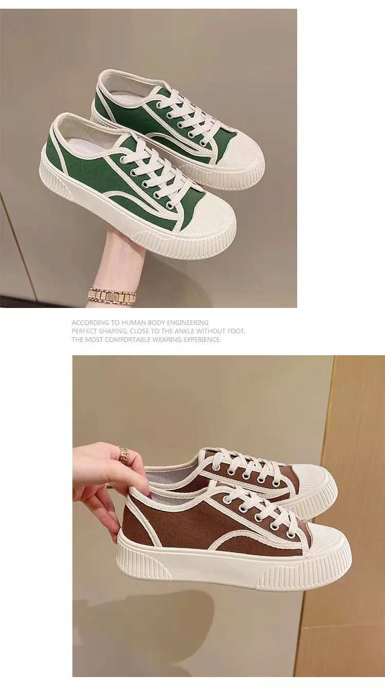 Suola spessa, testa rotonda, tela, motivo a quadri, traspirante, alla moda, casual, confortevole, antiscivolo, resistente all'usura._voghion.com