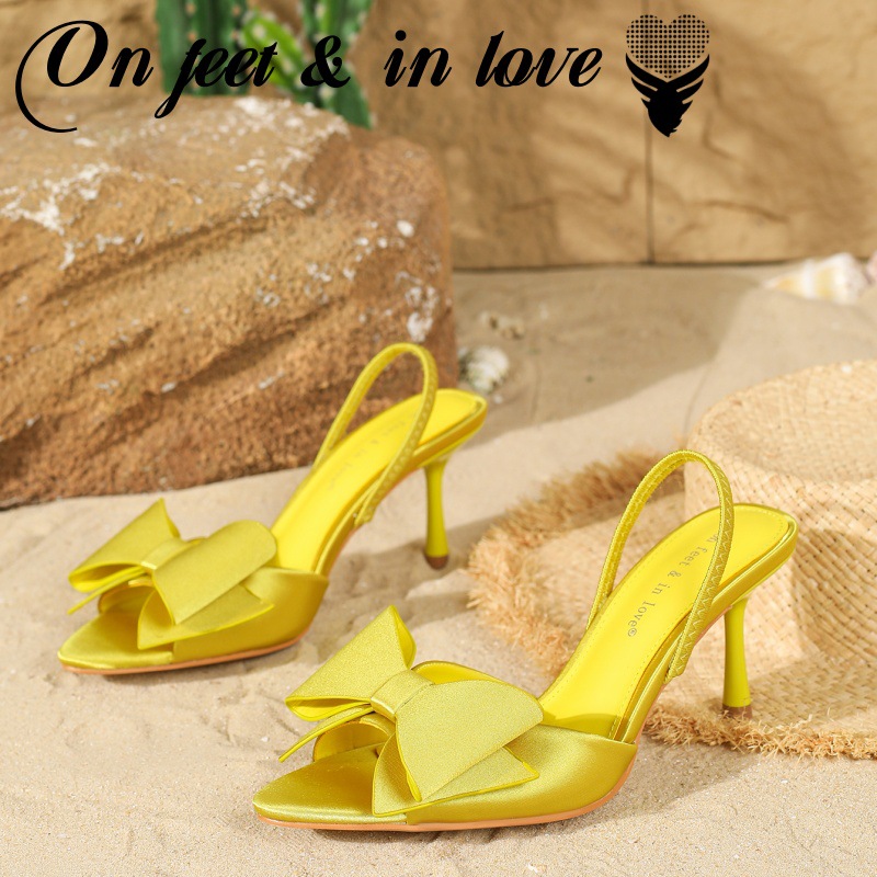Women's Shoes French Temperament Bow Pointed Toe Stiletto High Heel Single Shoes Women's One Strap Sandals