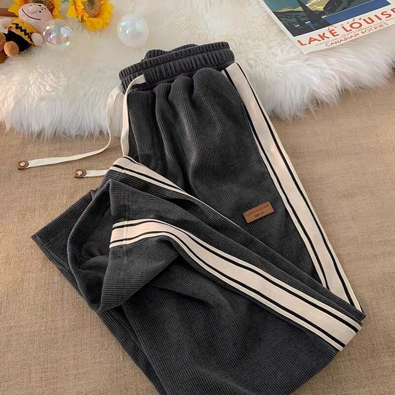 Men's Clothing Corduroy Pants Men Spring Autumn Winter Teenagers Loose Straight Wide Leg Pants Boys Sports Casual Trousers