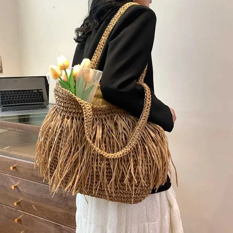 Sac de créateur Sac à bandoulière décontracté de haute qualité Str tissé grande capacité solide femme 2024 été chaud selg voyage en bord de mer_voghion.com