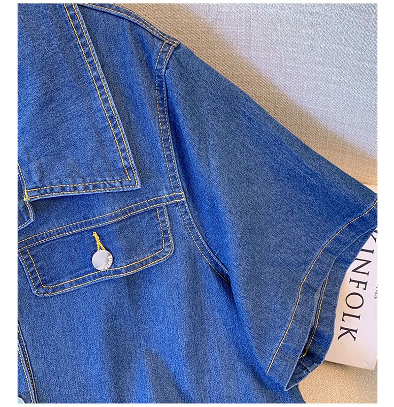 Rochie de lucru pentru femei, stil subțire, cu guler polo, scurtă, de vară, cu imprimeu denim, stil gros, mm, stil gros_voghion.com