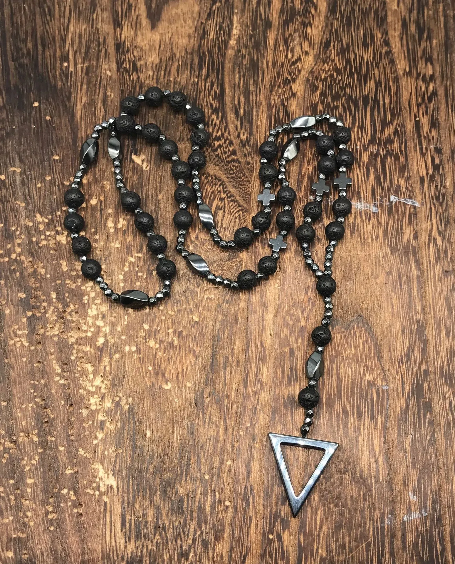 Colliers pendentifs en hématite pour hommes, croix, chapelet, collier de perles, crucifix, pour lui, père, bijoux religieux_voghion.com