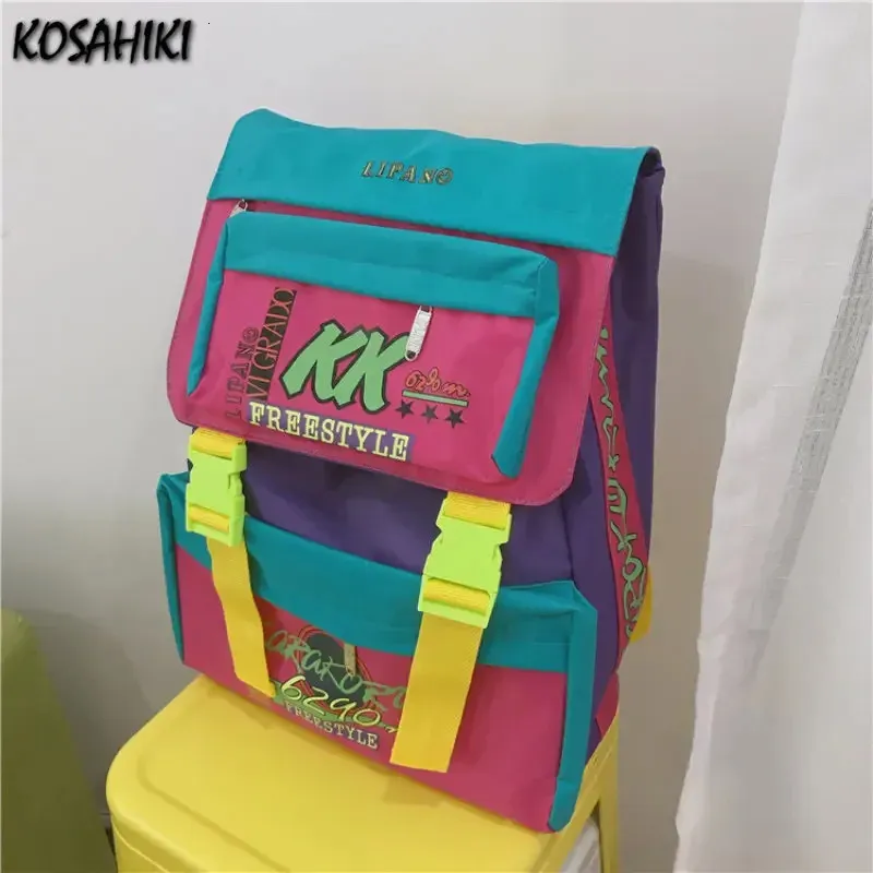 Trendy Japanese High-capacity Students Backpack Contrast Color Haruku Men Women Schoolbags Y2k Fashion Letter Print_voghion.com