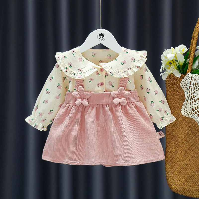 Herfst Babykleding Babymeisje Jurk Katoen Lange Mouw Bloem Gedrukt Schattige Pop Kraag Jurk Kinderen Uitje Kleding_voghion.com