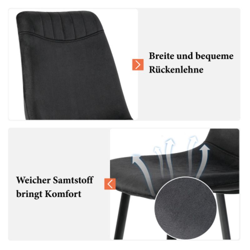Esszimmerstuhl (4 St), Schwarz,Samtstühle,Wohnzimmer Stühle,Polsterstuhl Stuhl mit Rückenlehne,Sitzfläche Gestell aus_voghion.com