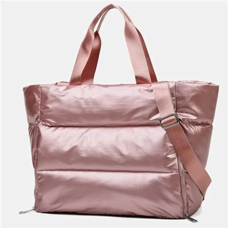 Borsa a tracolla invernale con capacità nuova per le donne Borse in nylon impermeabile Spazio Pad Cotone Piuma Piumino Grande Tote Donna_voghion.com