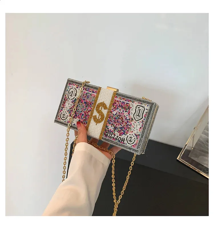 Geantă de mână Dia pentru cină, petrecere, nuntă, clip, seară, lanțuri, geantă de umăr crossbody cu paiete, Clutch 240830_voghion.com