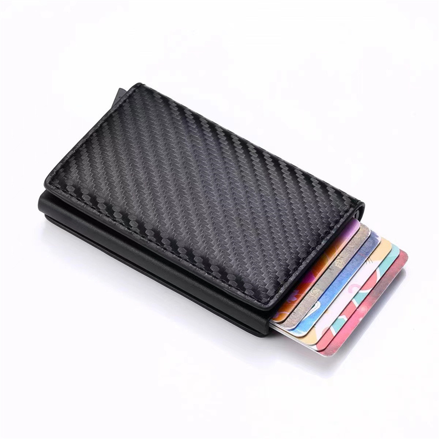 Wallet men’s anti-theft brush anti demagnetization carbon fiber RFID aluminum alloy card bag bank card bag PU high-end fashion coin purse