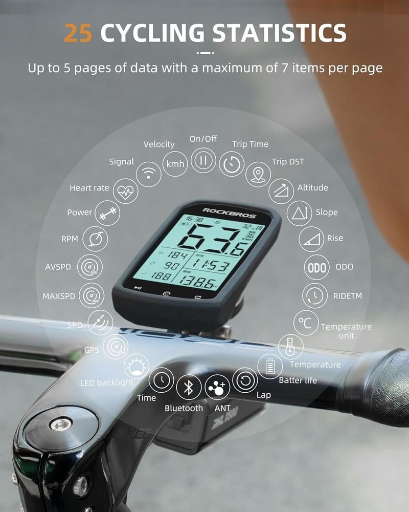 ROCKBROS Bisiklet Bilgisayarı Kablosuz GPS ANT+ IPX6 LED Ekranlı Bisiklet Hız Göstergesi_voghion.com