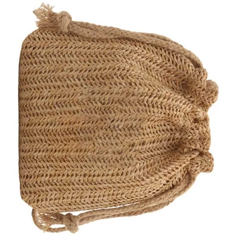 Elegante Umhängetasche für Damen, für den Strandurlaub, stilvolle, lässige, gewebte Schultertasche, kleine Beuteltasche mit Kordelzug für den Urlaub C241216_voghion.com