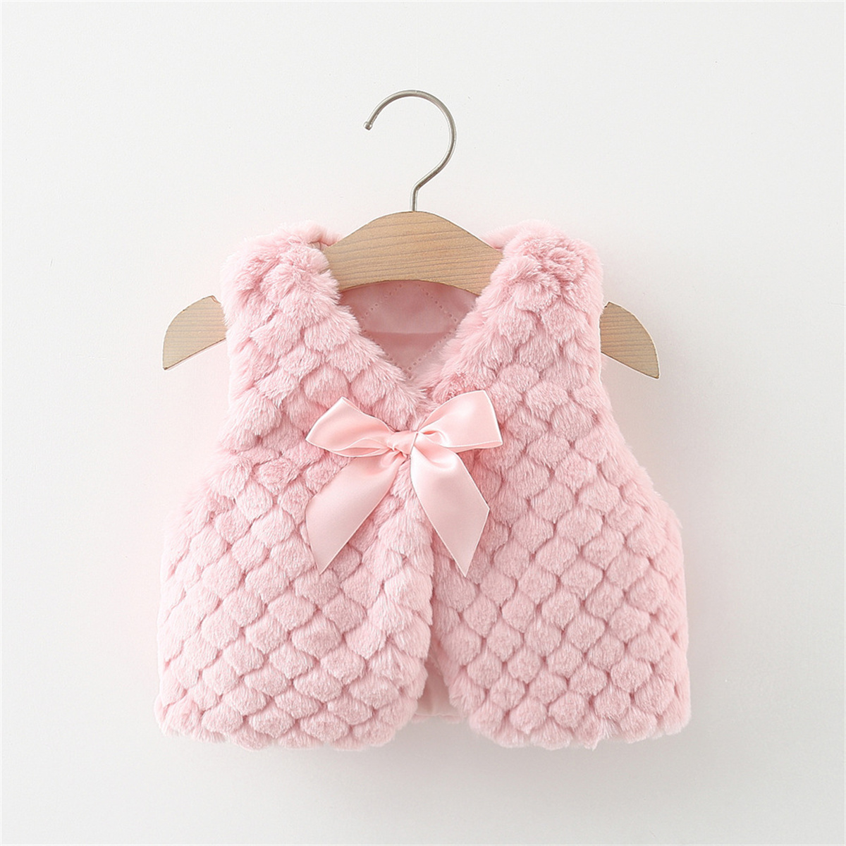 Kış Kız Bebek Kolsuz Düz Renk Fiyonklu Peluş Yelek Çocuk Mont_voghion.com