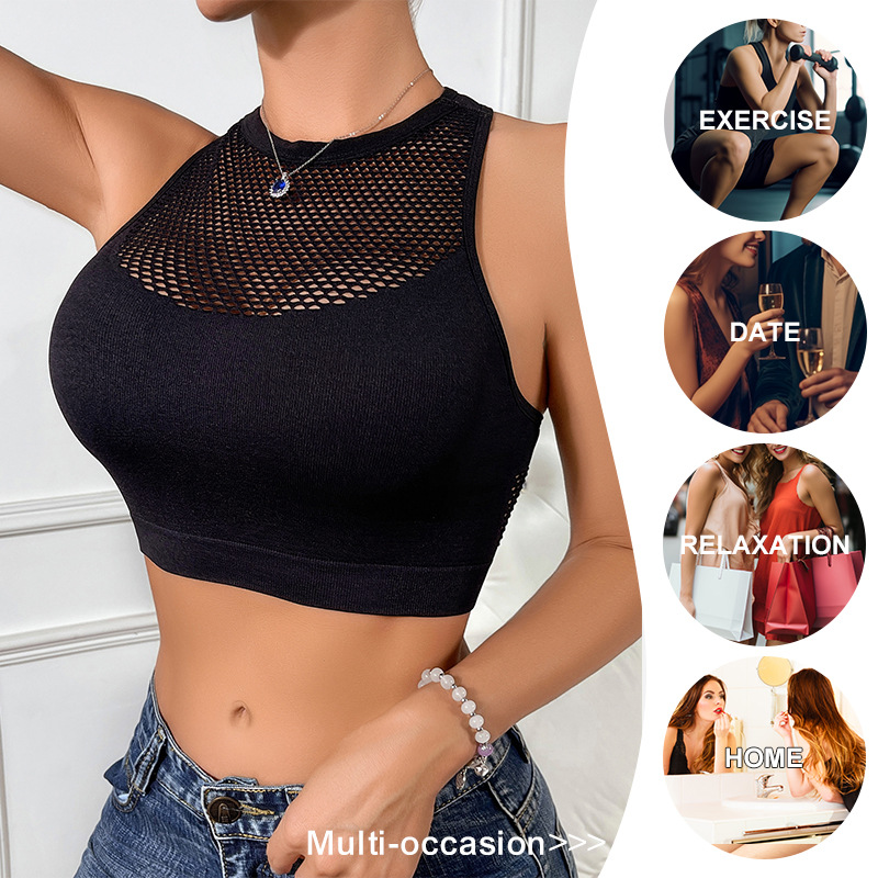 Integrated bra with hollow out and sexy trackless sports vest_voghion.com