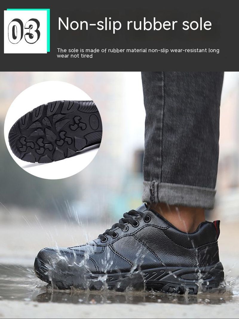 PU Leather Men Safety Anti-smash Anti-puncture waterproof Lightweight Work Sneakers Indestructible Shoes Boots_voghion.com