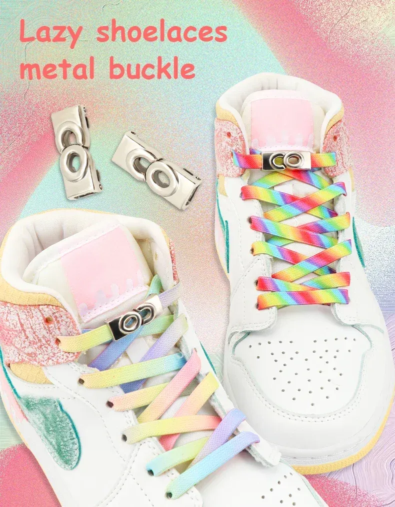 Farbverlauf-Regenbogen-Schnürsenkel ohne Binden, Schuhschnalle, Verschluss, Schnürsenkel ohne Binden, elastische Schnürsenkel, Turnschuhe für Kinder_voghion.com
