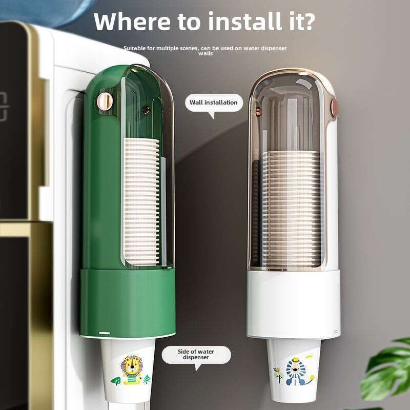 Automatisk vattendispenser för engångsbruk, håltagningsfri pappershållare, dammtät förvaringshylla, väggmonterad mugghållare_voghion.com