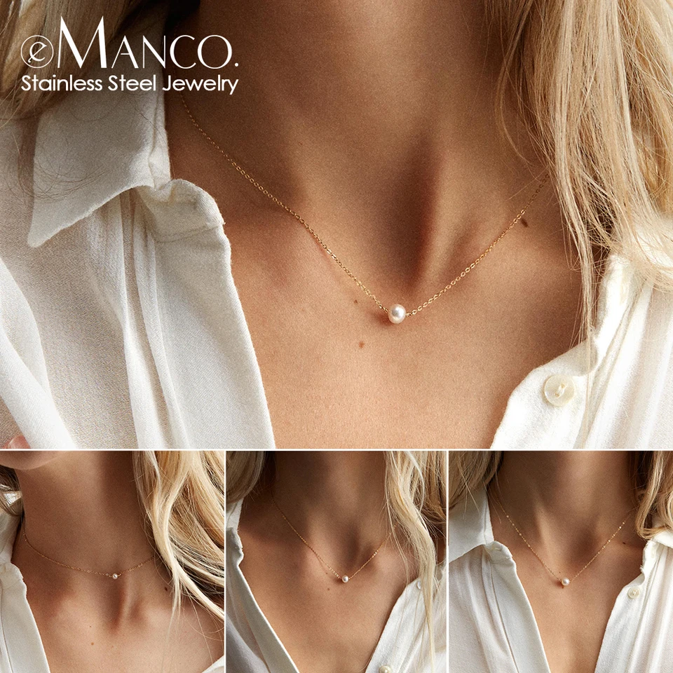 Collier à pendentif perle doré superposé acier inoxydable_voghion.com