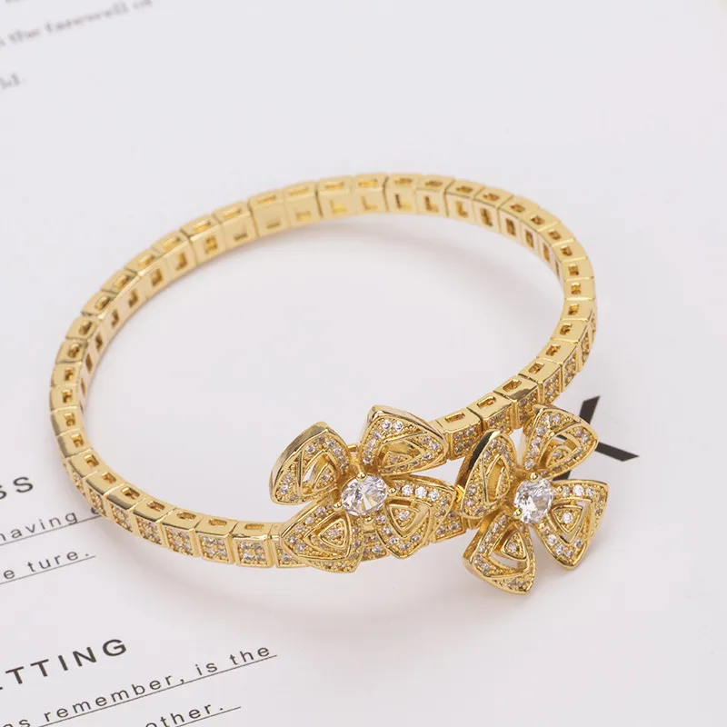 gold Sliver Flower Diamond Bangle Bracelets Chain Love Designer For Women Men Girl Couple Fashion Designer Wedding Party_voghion.com