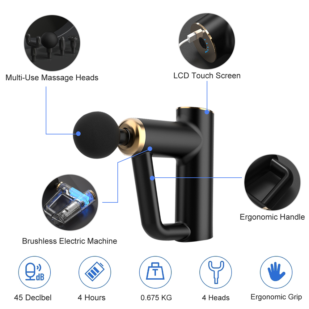 Přenosná masážní pistole pro úlevu od bolesti hlubokých tkání, elektrický masážní přístroj, perkusní pistole pro relaxaci těla, krku a zad, fitness_voghion.com