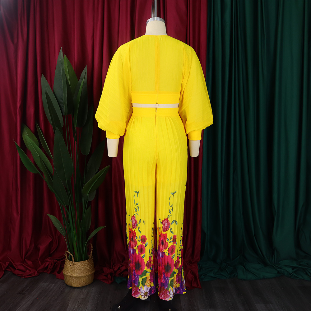 Completo pantalone donna con scollo a v camicetta in chiffon e pantaloni_voghion.com