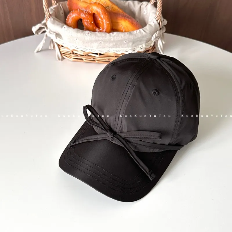 Cappellini da baseball coreani di nicchia con cinturini dolci, fiocco, morbido, tinta unita, da donna, versatili, con testa grande, regolabili_voghion.com