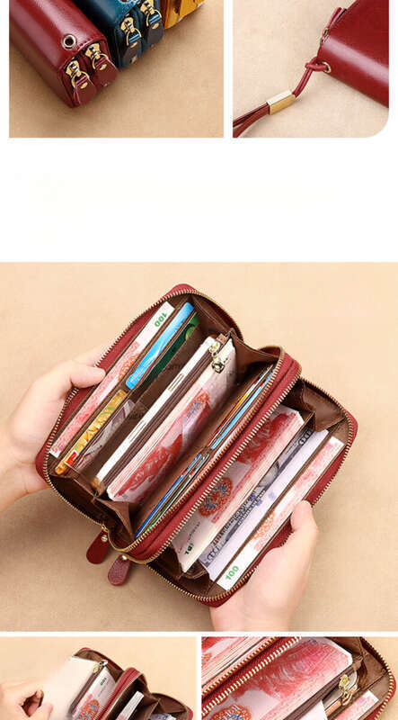 Lange Brieftasche aus echtem Leder mit Doppelreißverschluss und großer Kapazität, Handtasche, Brieftasche für Damen_voghion.com