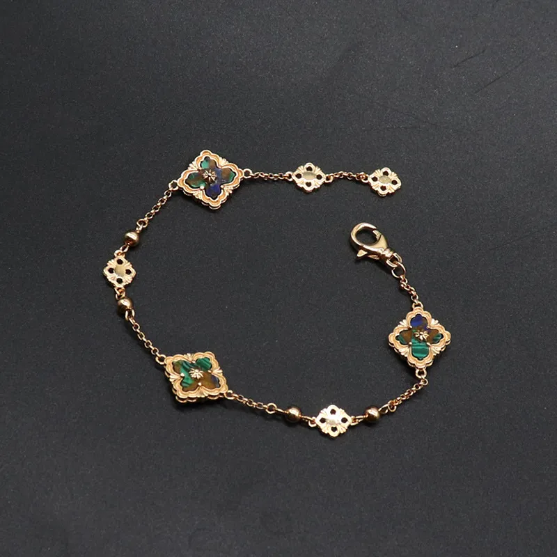 Clover Charm Bracelet Gold Vintage Ethnic Style Link Chain Bangle_voghion.com