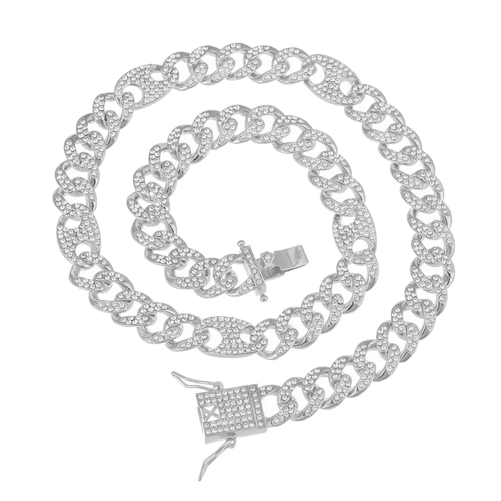 Gargantilla de cadena de eslabones y pulsera con diamantes de imitación y circonita cúbica helada en forma de grano de café brillante para hombre, joyería de estilo hip hop_voghion.com