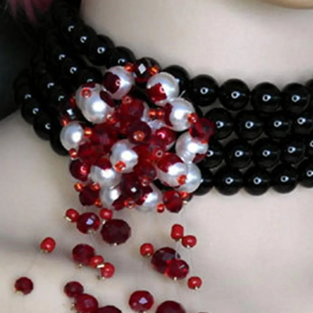 Collier ras de cou gothique gouttes de sang pour halloween_voghion.com