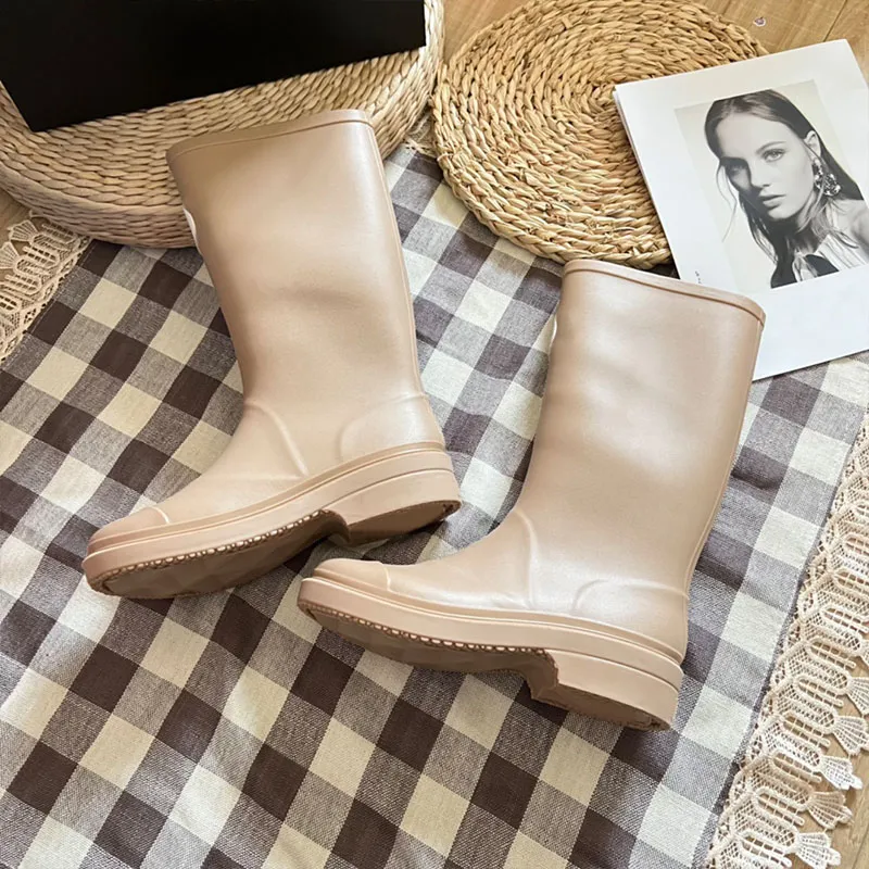 Stivali da pioggia alti, con punta quadrata, lunghi e alla moda, da uomo e da donna, con suola spessa e tacco di design, impermeabili e antiscivolo_voghion.com