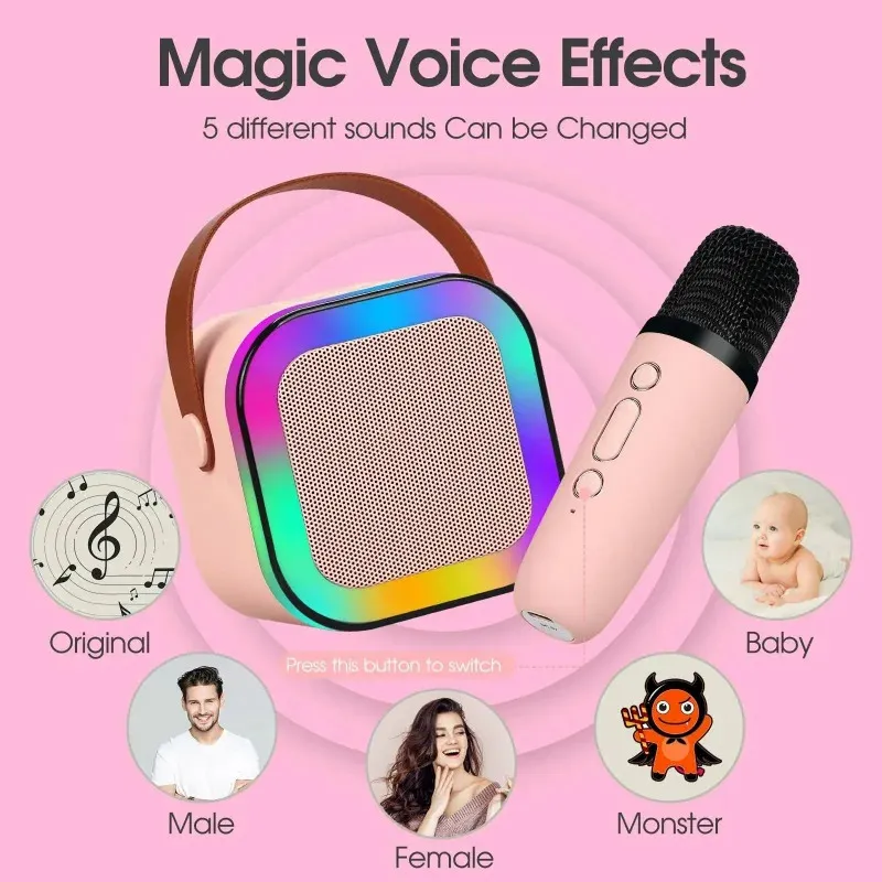 K12 Karaoke Hine With 1-2 Wireless Microphones Portable 5.3 PA Bluetooth Speaker System RGB Lights Audio Home KTV Gifts_voghion.com