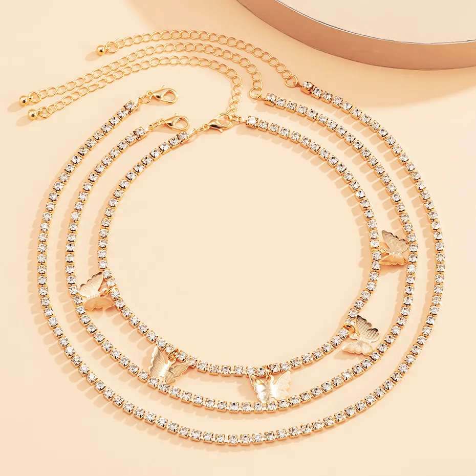 Colliers pendentifs 2023 Punk Tennis Chains Collier papillon pour femmes Mode coréenne Multi couche chaîne ras du cou Bijoux_voghion.com