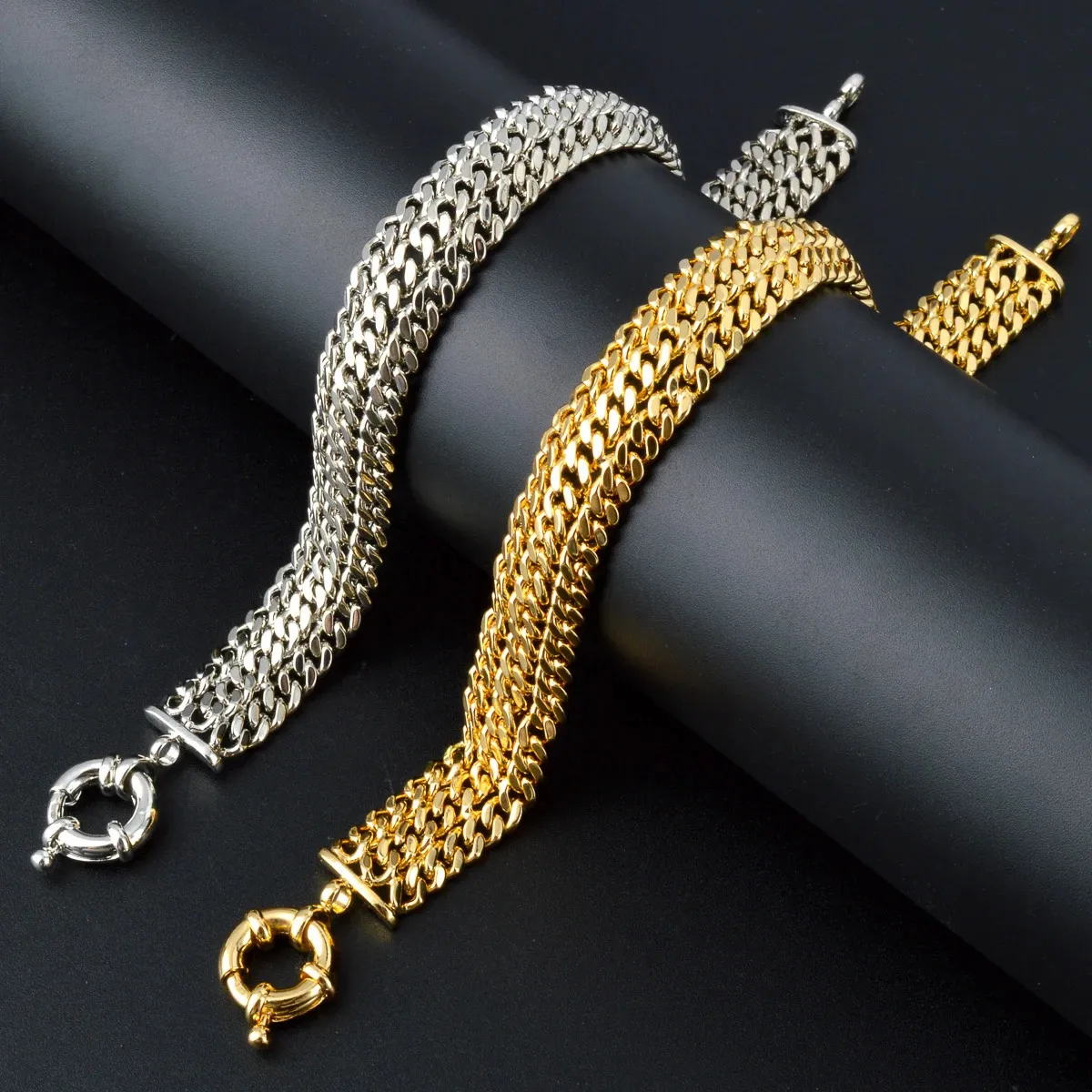 Sunny Jewelry Měděné článkové náramky pro unisex pozlacené náramky Miami Curb Punk klasický řetízek na ruku, dárek_voghion.com
