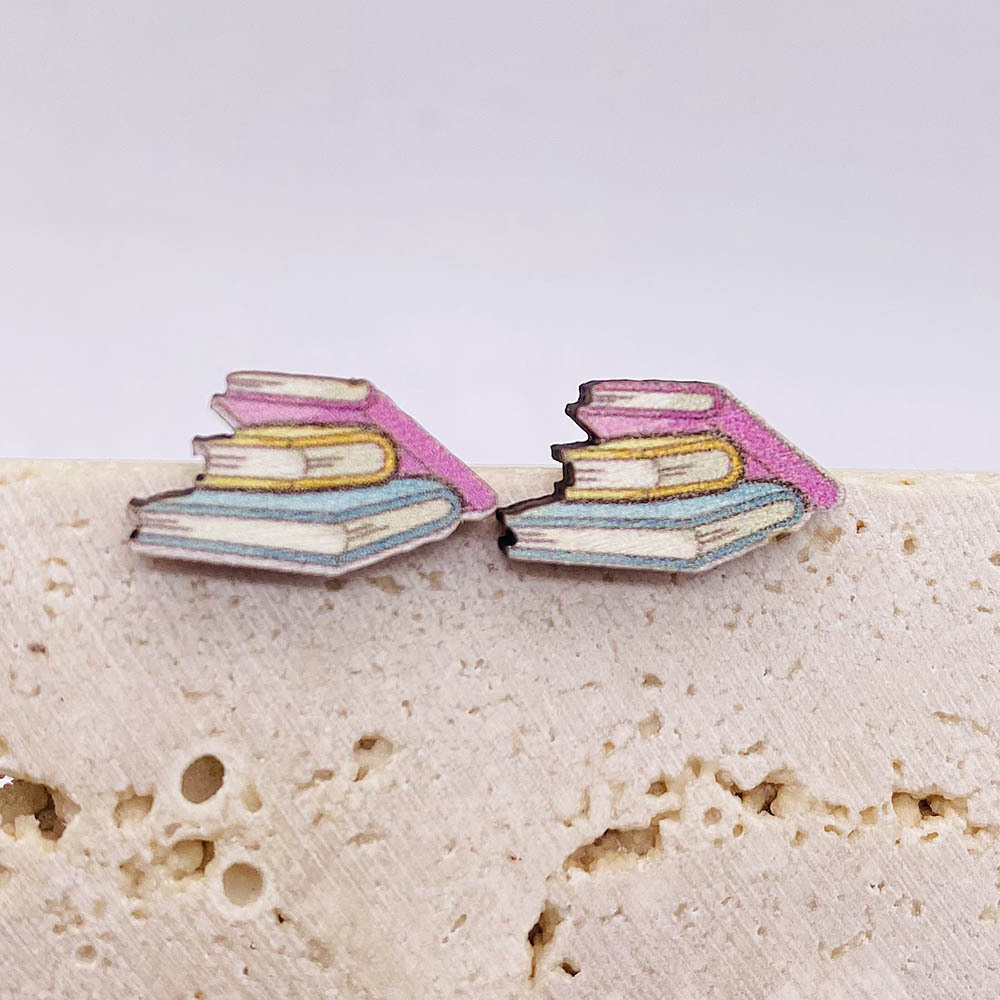 Student pencil magnifying glasses, book scissors, stainless steel earrings, teacher earrings for the start of school_voghion.com